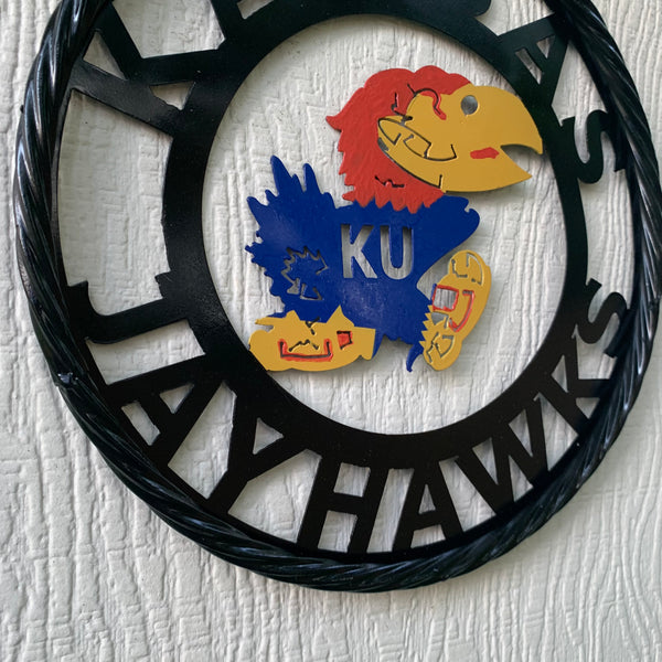 KANSAS JAYHAWKS METAL CUSTOM VINTAGE CRAFT WALL ART TEAM SIGN HANDMADE