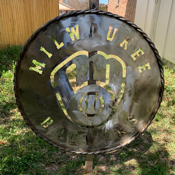 24" MILWAUKEE BREWERS RAW METAL WIDE BAND DISC STYLE CUSTOM METAL VINTAGE CRAFT TEAM SIGN HANDMADE