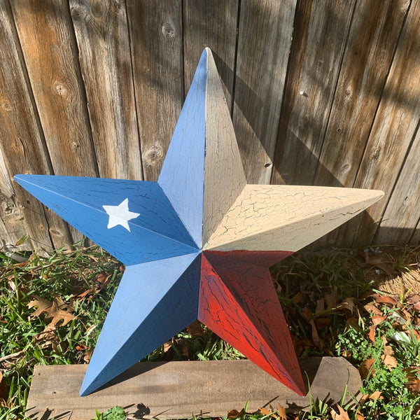 CRACKLE STYLE RED BEIGE & BLUE METAL BARN STAR METAL WALL ART WESTERN HOME DECOR RUSTIC NEW