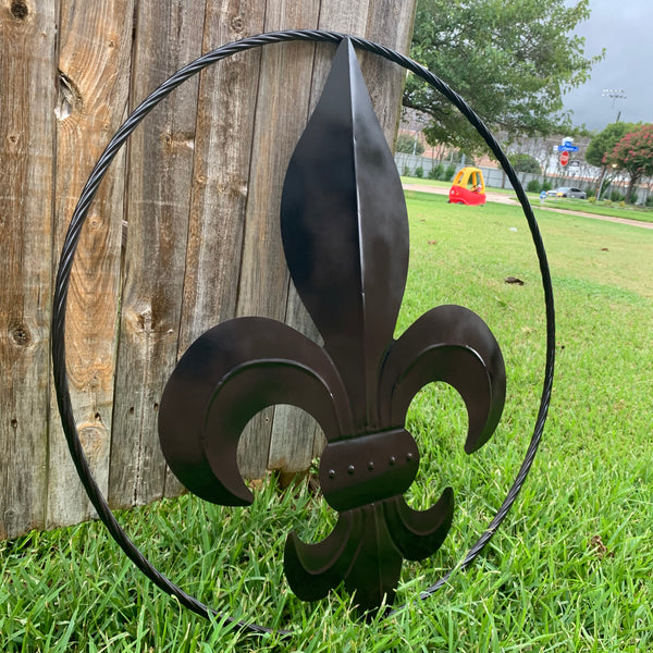 #EH10645 24", 36" GLOSS BLACK FLEUR DE LIS METAL WALL ART SIGN WESTERN HOME DECOR HANDMADE NEW