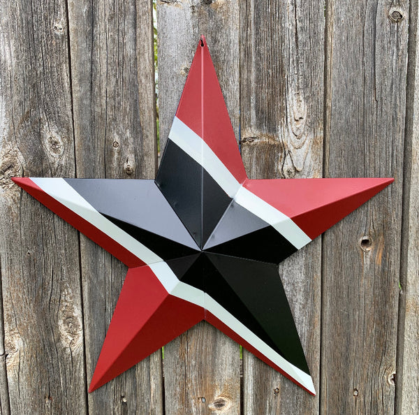 #EH10476 24" TRINIDAD FLAG STAR RED BLACK & WHITE METAL BARN FLAG STAR METAL WALL ART WESTERN HOME DECOR HANDMADE