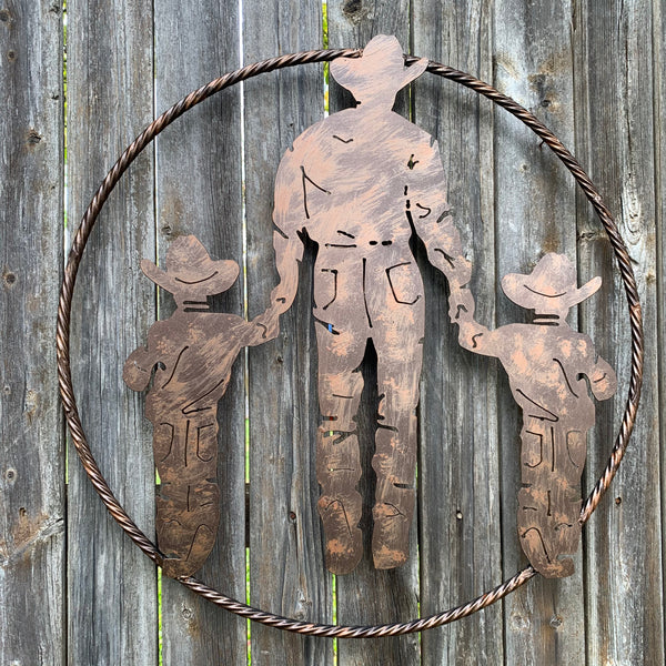 18",24" FATHER & 2 SON LASER CUT METAL WALL ART CUSTOM VINTAGE CRAFT RUSTIC BRONZE COPPER HAND MADE