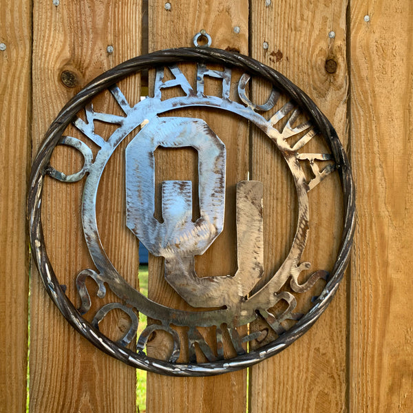 12", 18", 24", 32" OU OKLAHOMA SOONERS RAW METAL CUSTOM VINTAGE CRAFT WALL ART TEAM SIGN HANDMADE