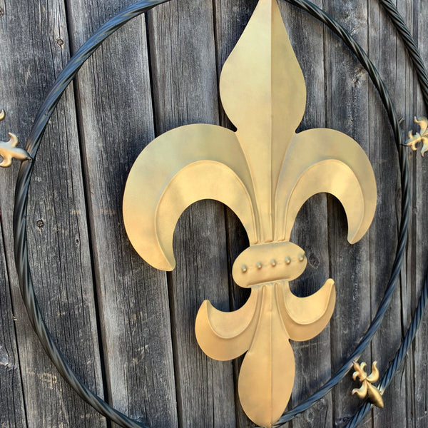 32" MULTI FLEUR DE LIS GOLD & BLACK METAL WALL ART WESTERN HOME DECOR VINTAGE RUSTIC BROWN ART NEW