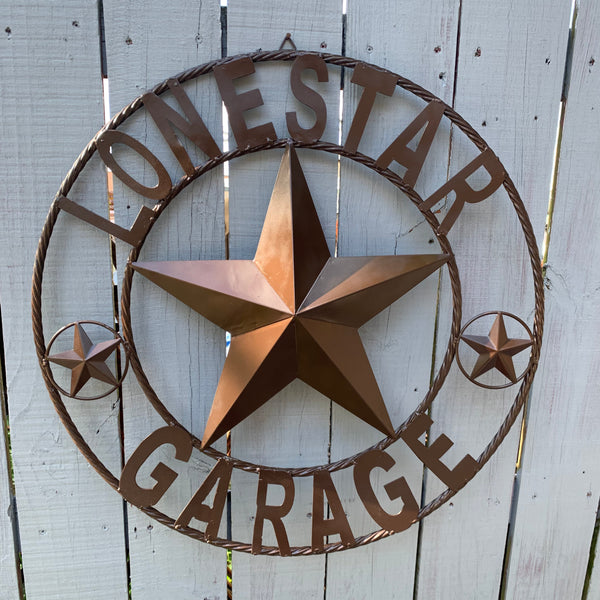 LONESTAR GARAGE STYLE CUSTOM BARN NAME STAR LONESTAR GARAGE METAL NAME BARN STAR WITH TWISTED ROPE RING 3d STAR ART WESTERN HOME DECOR RUSTIC BROWN