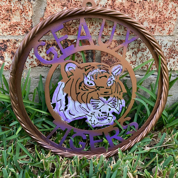 12",18",24",32" GEAUX TIGERS CUSTOM VINTAGE METAL CRAFT TEAM WALL ART HANDMADE