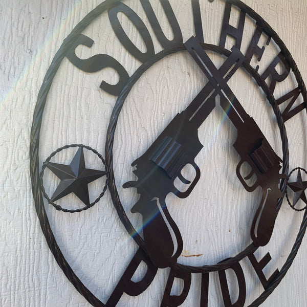 #SI_XL2132 SOUTHERN PRIDE 24" GUNS PISTOLS BROWN METAL WALL ART WESTERN HOME DECOR NEW