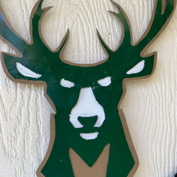 24" MILWAUKEE BUCKS WIDE BAND DISC STYLE METAL CUSTOM VINTAGE CRAFT TEAM SPORTS SIGN HANDMADE