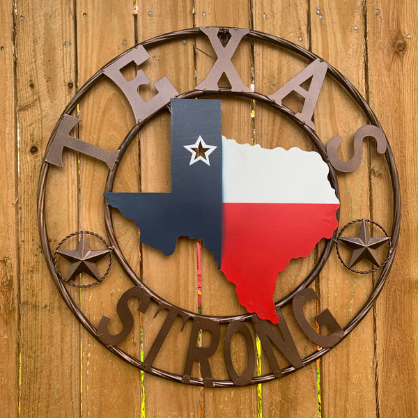 24" TEXAS STRONG BARN METAL WALL ART SIGN WESTERN HOME DECOR RED WHITE BLUE HANDMADE