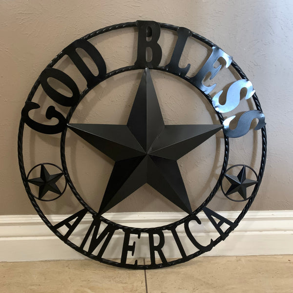 #EH10562 GOD BLESS AMERICA BLACK METAL BARN LONE STAR WESTERN HOME DECOR HANDMADE NEW