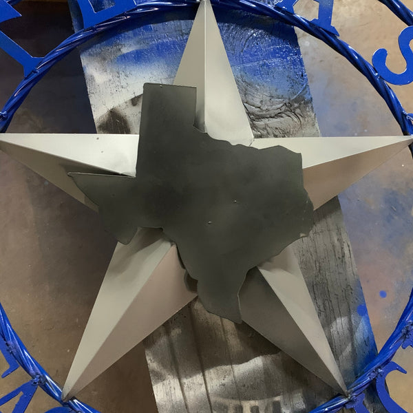 24", 32", 36",40" TEXAS PEACE OFFICER BARN CUSTOM STAR METAL WALL WESTERN HOME DECOR RUSTIC BLUE & GREY HANDMADE