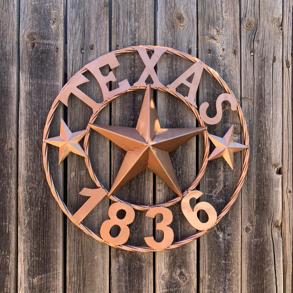 16", 20", 24", 32" TEXAS 1836 HAMMERED COPPER  BARN STAR METAL WALL WESTERN HOME DECOR RED WHITE BLUE ART