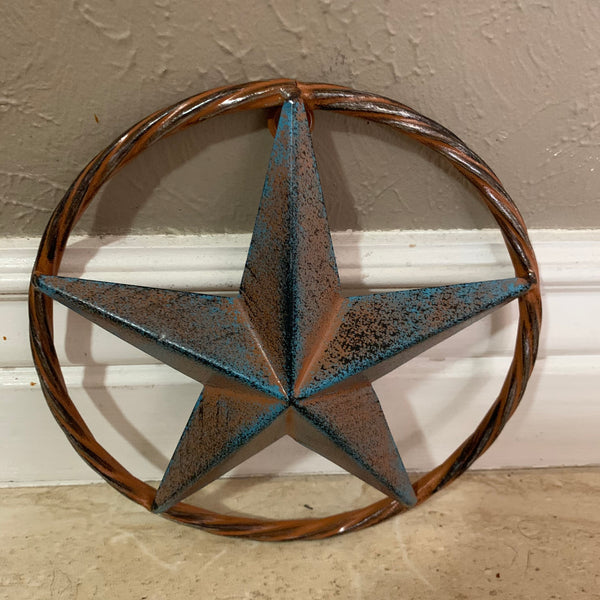 TURQUOISE DISTRESSED BARN METAL STAR WESTERN HOME DECOR ART HANDMADE