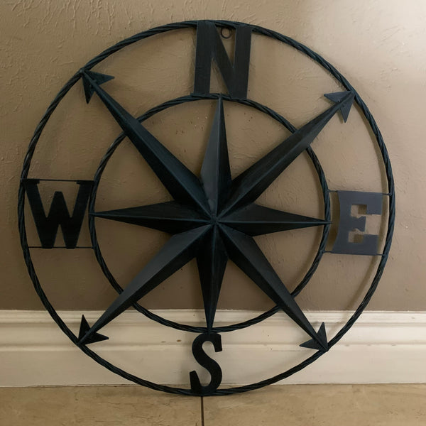 #SI_B8235 COMPASS NAVY BLUE 24" METAL SIGN WESTERN HOME DECOR HANDMADE NEW