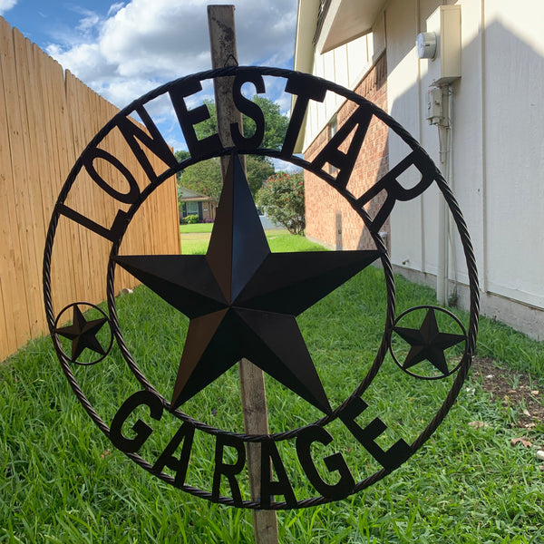 LONESTAR GARAGE STYLE CUSTOM BARN NAME STAR LONESTAR GARAGE METAL NAME BARN STAR WITH TWISTED ROPE RING 3d STAR ART WESTERN HOME DECOR RUSTIC BROWN