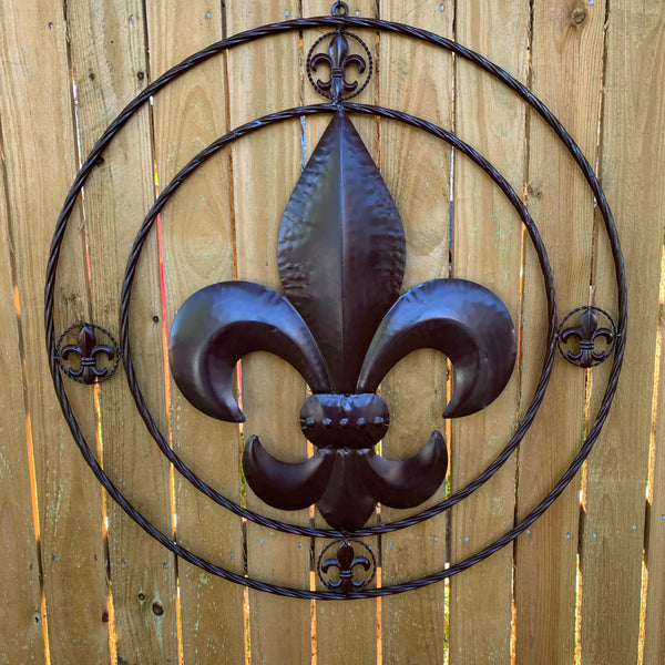 MULTI FLEUR DE LIS METAL WALL ART WESTERN HOME DECOR VINTAGE RUSTIC BROWN ART NEW