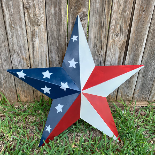 12",16",24",30",36" USA AMERICAN FLAG STAR STYLE #1 RED WHITE & BLUE METAL BARN STAR WALL ART HANDMADE STYLE# 1