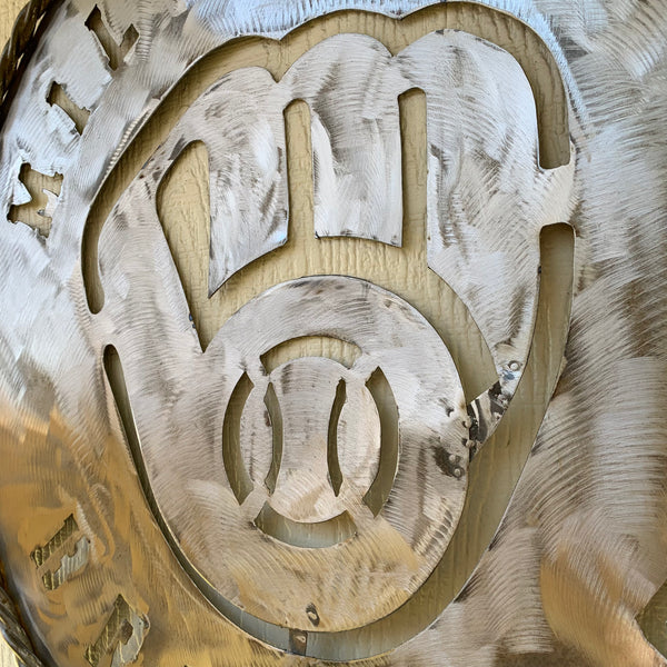 24" MILWAUKEE BREWERS RAW METAL WIDE BAND DISC STYLE CUSTOM METAL VINTAGE CRAFT TEAM SIGN HANDMADE