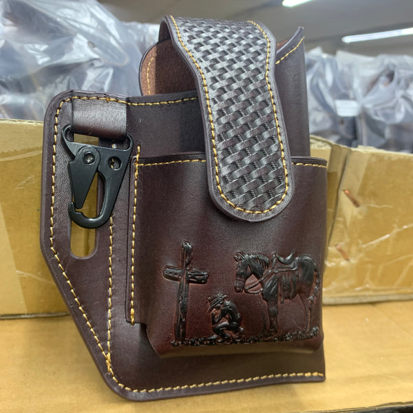 7" x 6" GENUINE LEATHER SHOOTING POUCH BELT LOOP HANDMADE NEW -- FREE SHIPPING