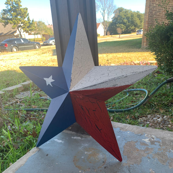 CRACKLE STYLE RED WHITE & BLUE METAL BARN STAR METAL WALL ART WESTERN HOME DECOR RUSTIC NEW