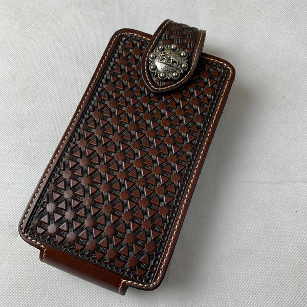 #WS343D 7" COWBOY PRAYER COFFEE BROWN LEATHER POUCH EXTRA LARGE  BELT LOOP HOLSTER CELL PHONE CASE UNIVERSAL OVERSIZE--FREE SHIPPING