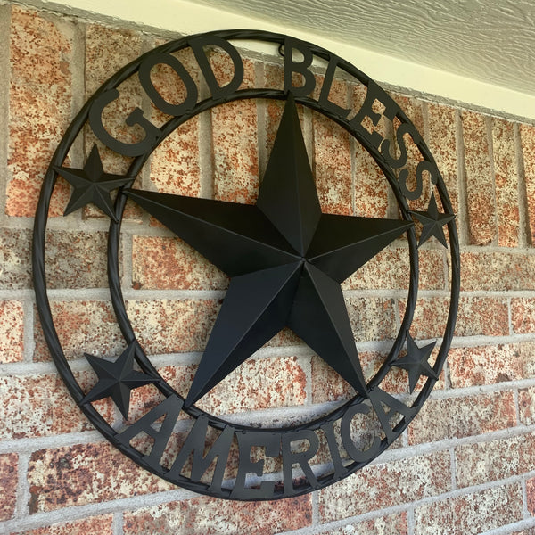 GOD BLESS AMERICA BLACK METAL BARN LONESTAR TWISTED RING METAL ART WESTERN HOME DECOR HANDMADE NEW-#EH10487