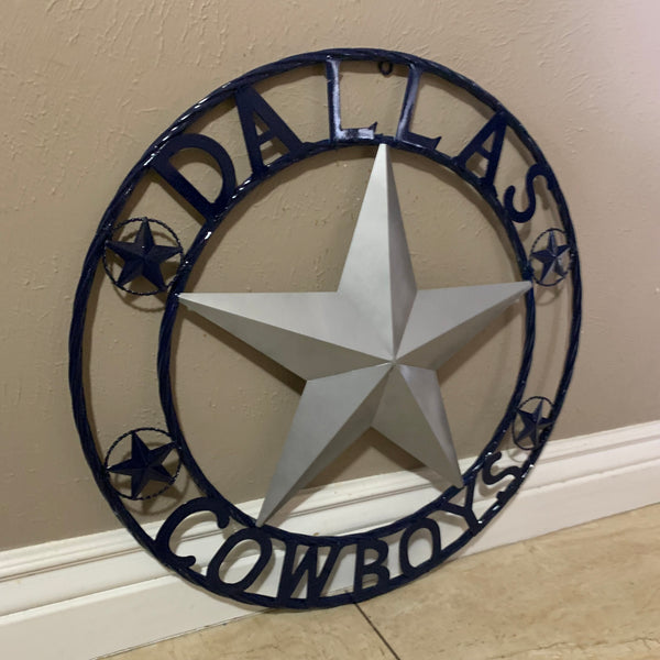 DALLAS COWBOYS SILVER & NAVY BLUE BARN STAR CUSTOM METAL VINTAGE LONE STAR WESTERN HOME DECOR HANDMADE 24",32",36",40",42",44",46",48",50"
