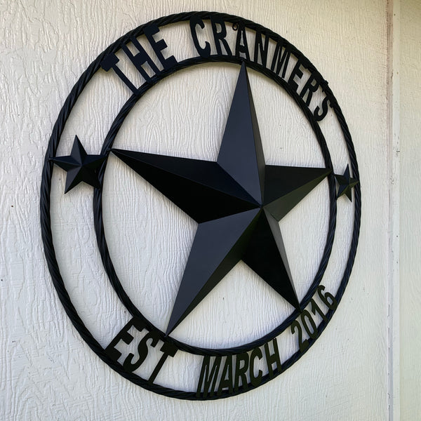 KOLET FAMILY STYLE YOUR CUSTOM FAMILY NAME STAR METAL BARN STAR ROPE RING KOLET FAMILY WESTERN HOME DECOR VINTAGE RUSTIC BROWN NEW HANDMADE 24",32",34",36",40",42",44",46",50"