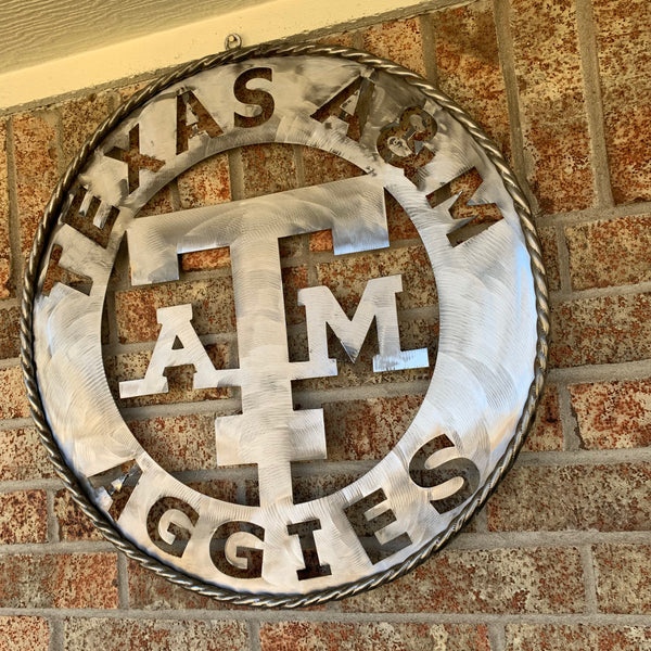 24" TEXAS A&M WIDE BAND RAW METAL CUSTOM VINTAGE CRAFT WALL ART TEAM SIGN HANDMADE