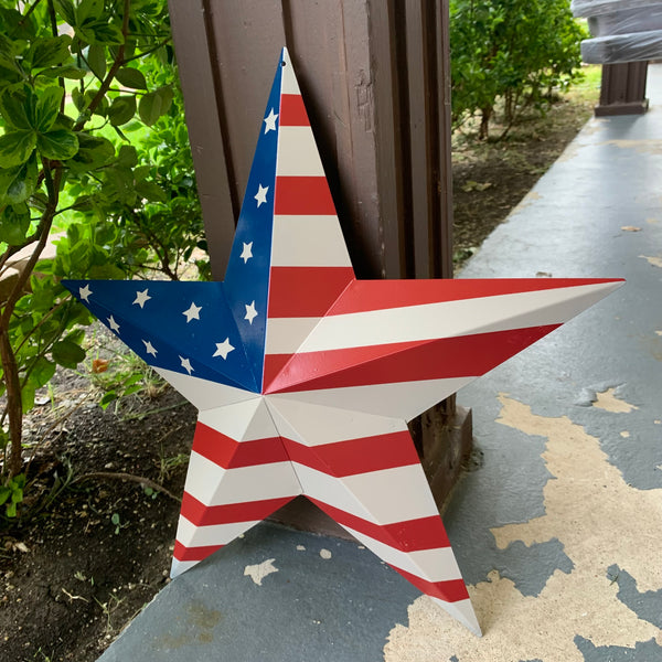 AMERICANA USA FLAG BARN STAR METAL RED BEIGE NAVY BLUE STAR WESTERN HOME DECOR HANDMADE