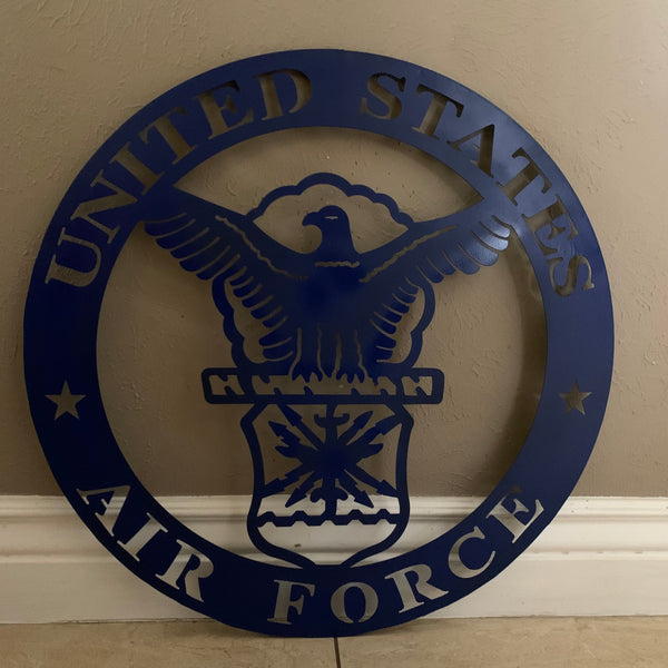 24" US AIR FORCE LASERCUT BLUE MILITARY METAL WALL ART AIRFORCE WESTERN HOME DECOR NEW