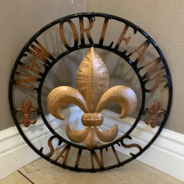 18", 24", 32" NEW ORLEANS SAINTS METAL SIGN WALL ART WESTERN HOME DECOR RUSTIC GOLD & BLACK ART NEW