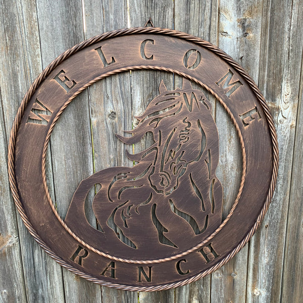 23" WELCOME RANCH HORSE METAL WALL WESTERN HOME DECOR NEW