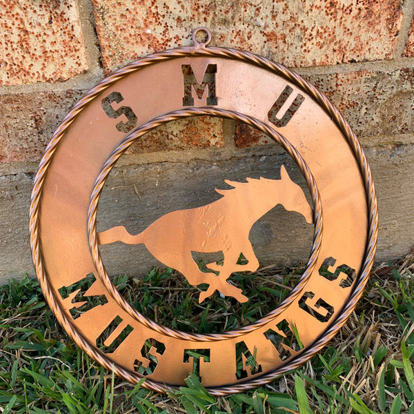 SMU MUSTANGS HAMMERED COPPER METAL CUSTOM VINTAGE CRAFT WALL ART TEAM SIGN HANDMADE