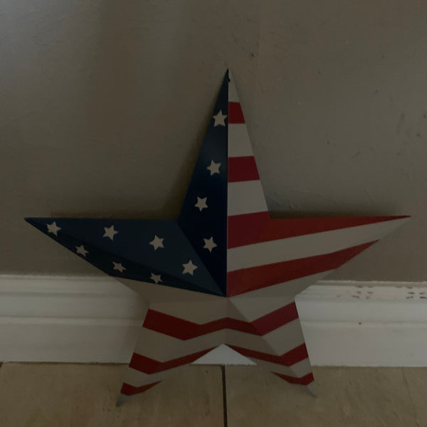 AMERICANA USA FLAG BARN STAR METAL RED BEIGE NAVY BLUE STAR WESTERN HOME DECOR HANDMADE