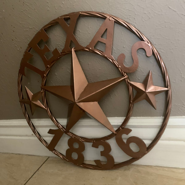 16", 20", 24", 32" TEXAS 1836 HAMMERED COPPER  BARN STAR METAL WALL WESTERN HOME DECOR RED WHITE BLUE ART