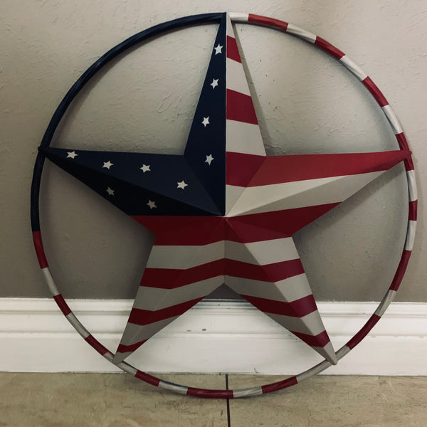 AMERICAN USA FLAG BARN STAR METAL RED BEIGE BLUE STAR 12",16",24",32"36",38",40",48