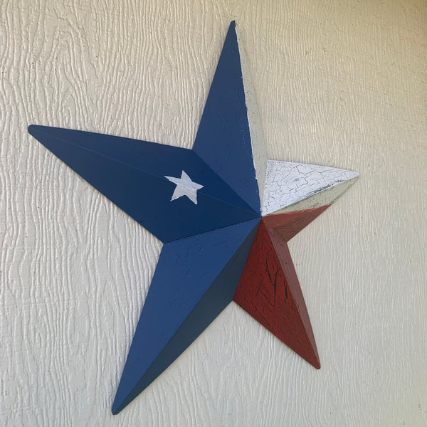 CRACKLE STYLE RED WHITE & BLUE METAL BARN STAR METAL WALL ART WESTERN HOME DECOR RUSTIC NEW