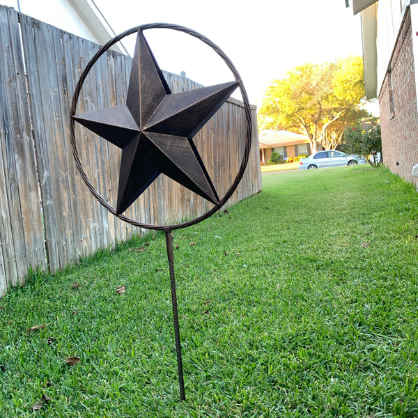 12",16",24" DOUBLE STAR ON STAKE METAL BRONZE COPPER BARN STAR WITH TWISTED ROPE RING CRAFT WESTERN HOME DECOR RUSTIC DECOR