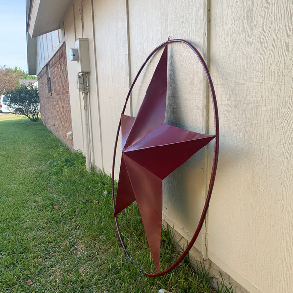 24",32",36" CRANBERRY RED STAR BARN METAL LONESTAR TWISTED ROPE RING WALL ART WESTERN HOME DECOR BRAND NEW