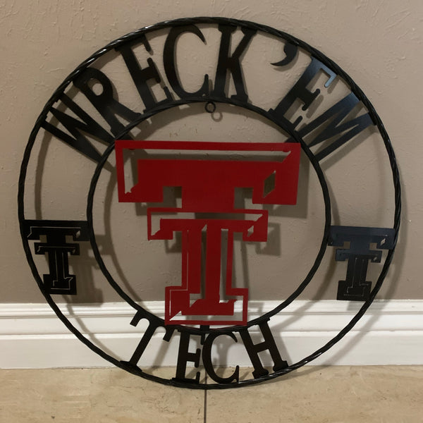 12", 18", 24", 32" WRECKEM TEXAS TECH METAL CUSTOM VINTAGE CRAFT TEAM SIGN HANDMADE