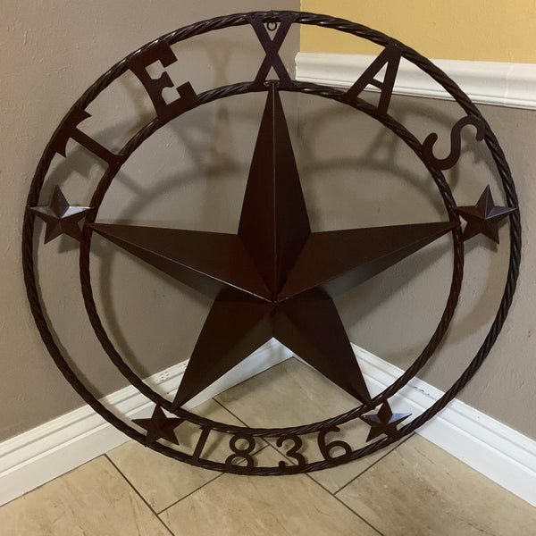 36" TEXAS 1836 BROWN BARN STAR METAL ART WESTERN HOME DECOR VINTAGE RUSTIC CRAFT ART