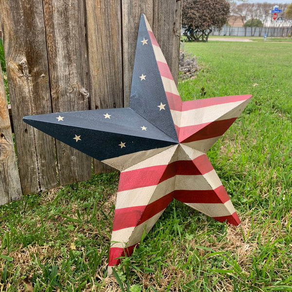AMERICAN USA FLAG STAR CRACKLE PAINT METAL WALL ART WESTERN HOME DECOR, HANDMADE  9",12",16",24",30",36"