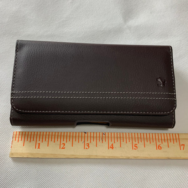 LU20 6.6" LUXMO COFFEE BROWN LEATHER EXTRA LARGE POUCH BELT LOOP HOLSTER CELL PHONE CASE UNIVERSAL OVERSIZE