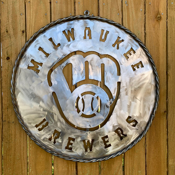 24" MILWAUKEE BREWERS RAW METAL WIDE BAND DISC STYLE CUSTOM METAL VINTAGE CRAFT TEAM SIGN HANDMADE