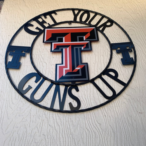 12", 18", 24", 32" GET YOUR GUNS UP TEXAS TECH METAL CUSTOM VINTAGE CRAFT TEAM SIGN HANDMADE