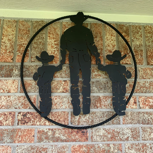 24" FATHER & 2 SON LASER CUT METAL WALL ART CUSTOM VINTAGE CRAFT RUSTIC BLACK HAND MADE