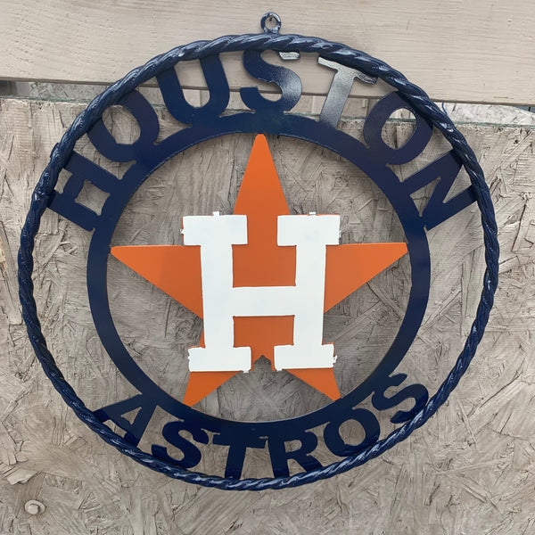 12",18",24",32",36" HOUSTON ASTROS ORANGE & NAVY  BLUE CUSTOM METAL VINTAGE CRAFT WALL ART HANDMADE