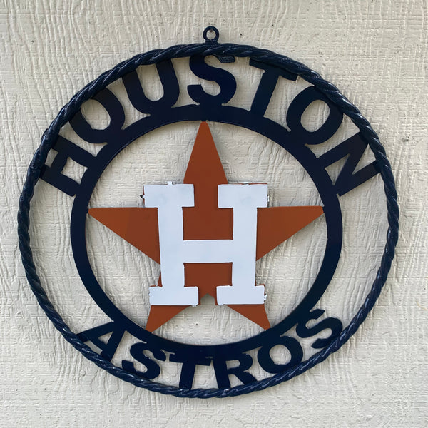 12",18",24",32",36" HOUSTON ASTROS ORANGE & NAVY  BLUE CUSTOM METAL VINTAGE CRAFT WALL ART HANDMADE