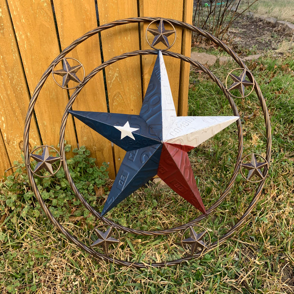24" LICENSE PLATE MULTI STAR RED WHITE BLUE METAL BARN STAR WESTERN HOME DECOR NEW